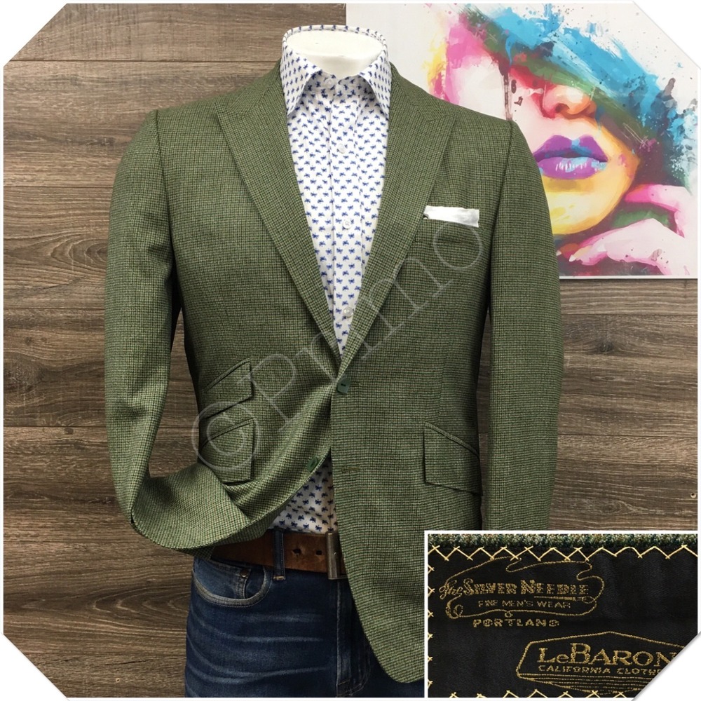 VINTAGE Mens Wool Blazer Sport Coat Casual Jacket Size 40S Classic Green Suit